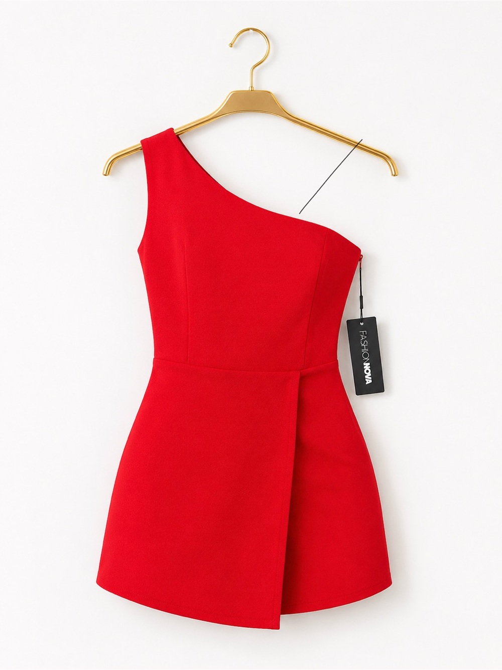 Fashion Nova Asymmetrical One-Shoulder Red Mini skort romper dress - Picture 5 of 5